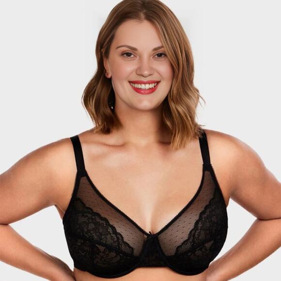 SheCurve Full Coverage Lace Minimizer Bra black underwire Size 38 D - Picture 1 of 11